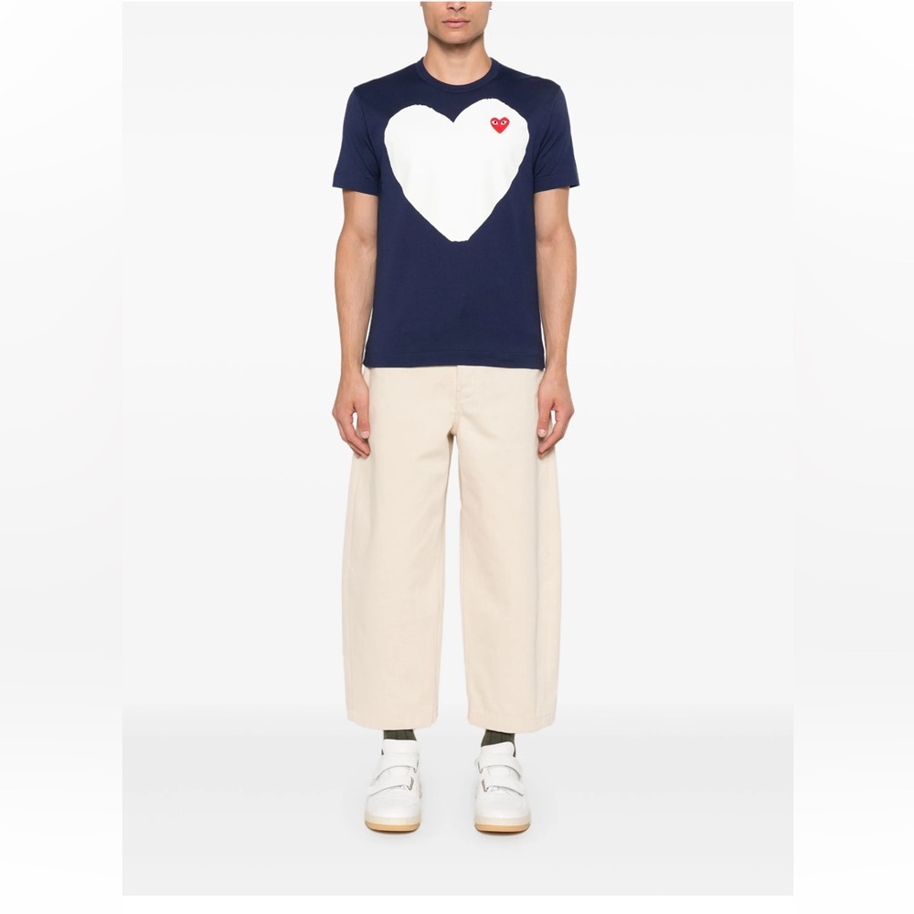 Comme des Garcons Tee with White Heart and Red Accent Unisex